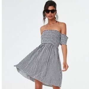 Gingham Off the Shoulder Dress